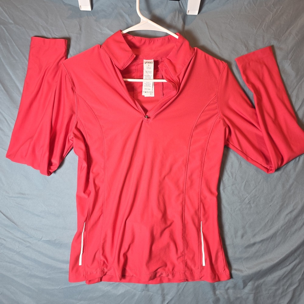 ASICS Women's Small Pink 1/4 Zip Athletic Top Thumb Holes Running Jacket